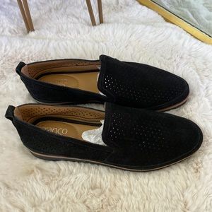 Franco Sarto Hadrea Perforated black suede loafers NEW